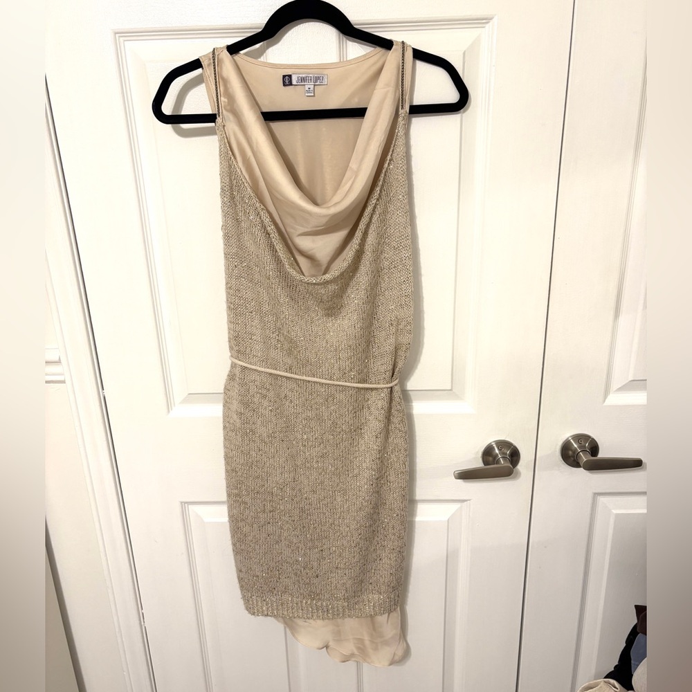 Jennifer Lopez Knit Gold Midi Dress
